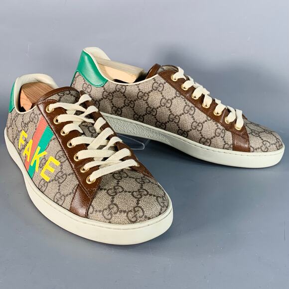 GUCCI Size 8 Fake/Not Brown Multi Color Monogram Canvas Low Top Sneakers - Picture 1 of 9